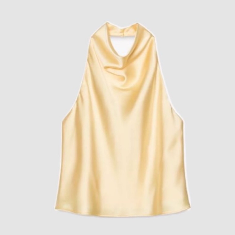 Zara Butter Yellow Satin Halter Top NWT